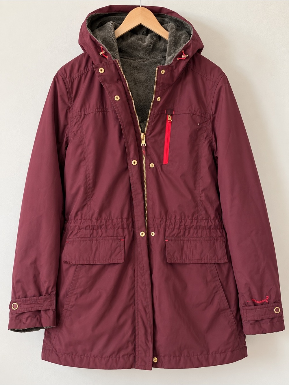 Hooded Parka Jacket in Burgundy - Insulated Winter Coat